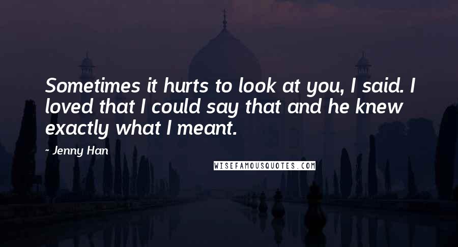 Jenny Han Quotes: Sometimes it hurts to look at you, I said. I loved that I could say that and he knew exactly what I meant.
