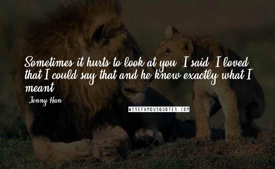 Jenny Han Quotes: Sometimes it hurts to look at you, I said. I loved that I could say that and he knew exactly what I meant.