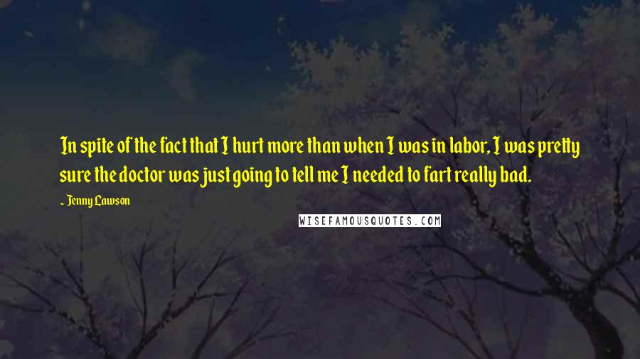 Jenny Lawson Quotes: In spite of the fact that I hurt more than when I was in labor, I was pretty sure the doctor was just going to tell me I needed to fart really bad.
