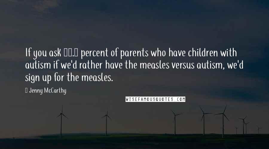 Jenny McCarthy Quotes: If you ask 99.9 percent of parents who have children with autism if we'd rather have the measles versus autism, we'd sign up for the measles.