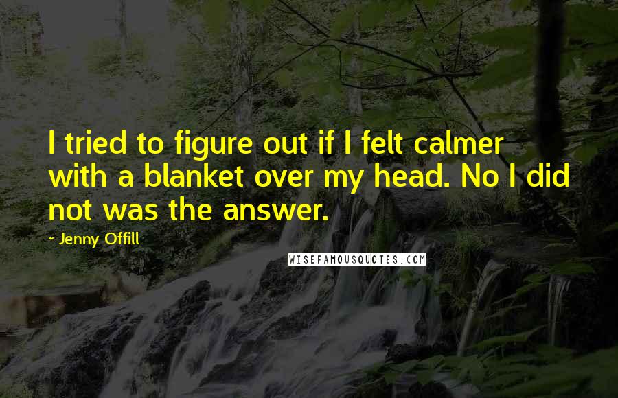 Jenny Offill Quotes: I tried to figure out if I felt calmer with a blanket over my head. No I did not was the answer.