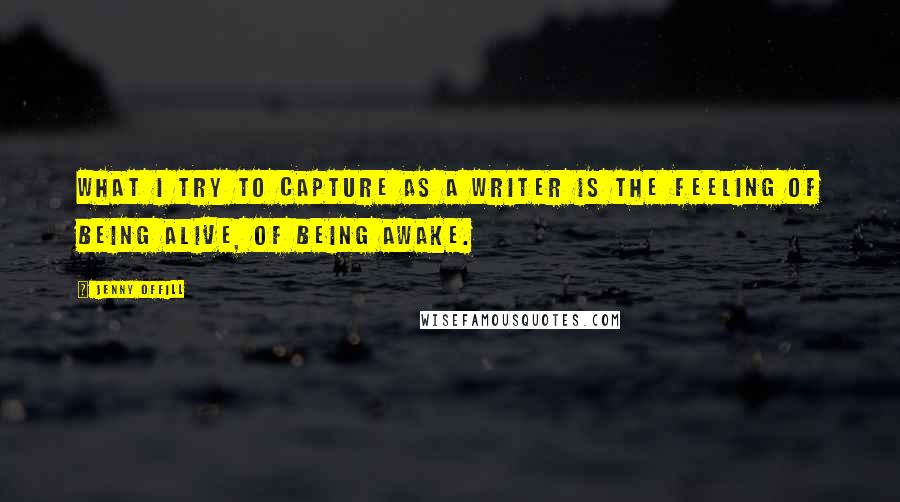 Jenny Offill Quotes: What I try to capture as a writer is the feeling of being alive, of being awake.