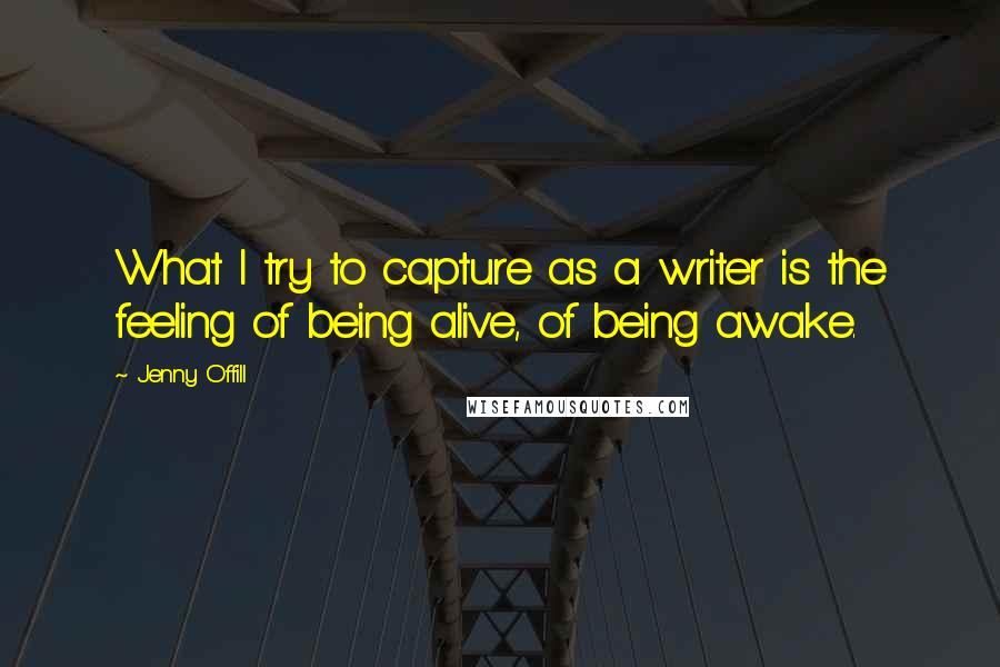 Jenny Offill Quotes: What I try to capture as a writer is the feeling of being alive, of being awake.