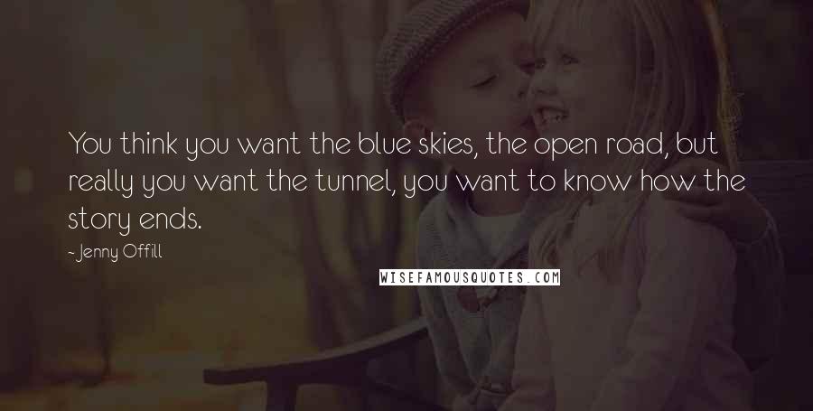 Jenny Offill Quotes: You think you want the blue skies, the open road, but really you want the tunnel, you want to know how the story ends.