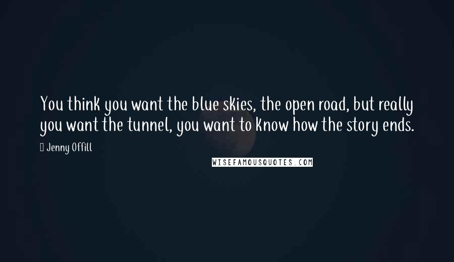 Jenny Offill Quotes: You think you want the blue skies, the open road, but really you want the tunnel, you want to know how the story ends.
