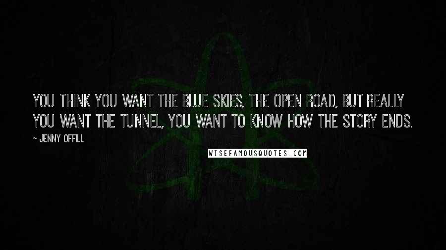 Jenny Offill Quotes: You think you want the blue skies, the open road, but really you want the tunnel, you want to know how the story ends.