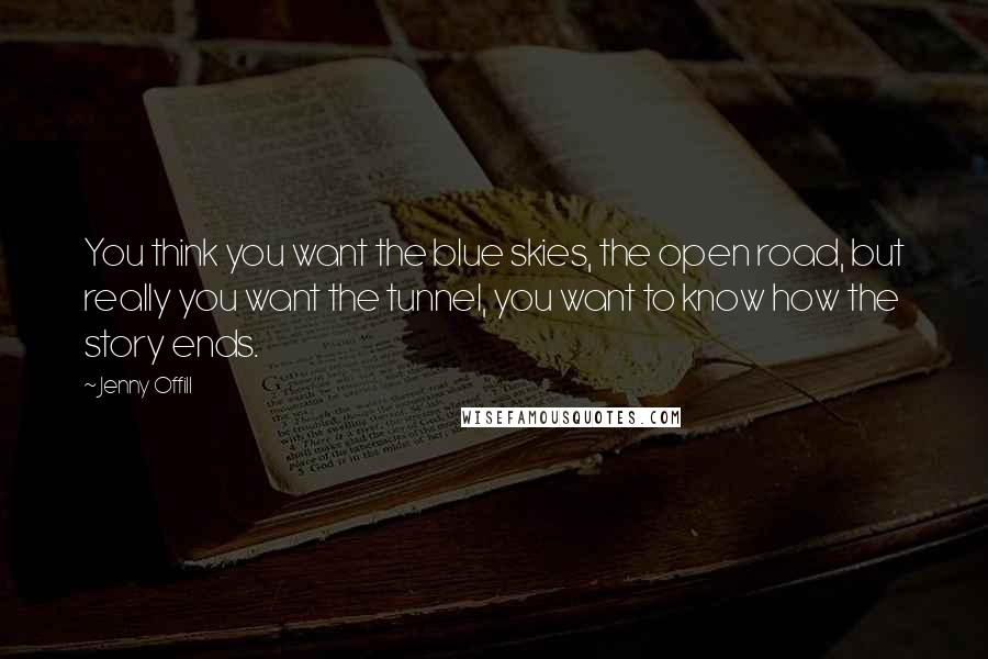 Jenny Offill Quotes: You think you want the blue skies, the open road, but really you want the tunnel, you want to know how the story ends.