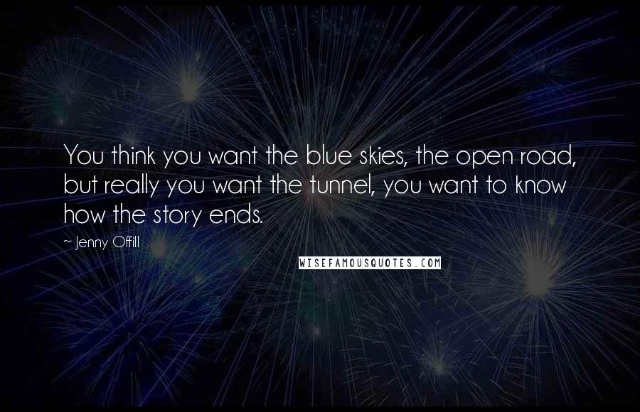 Jenny Offill Quotes: You think you want the blue skies, the open road, but really you want the tunnel, you want to know how the story ends.