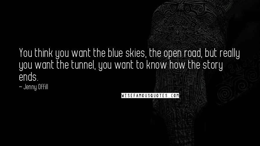 Jenny Offill Quotes: You think you want the blue skies, the open road, but really you want the tunnel, you want to know how the story ends.