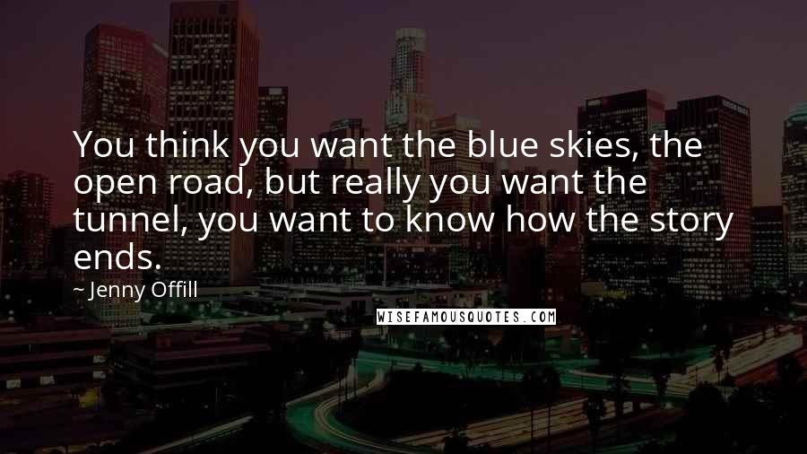 Jenny Offill Quotes: You think you want the blue skies, the open road, but really you want the tunnel, you want to know how the story ends.