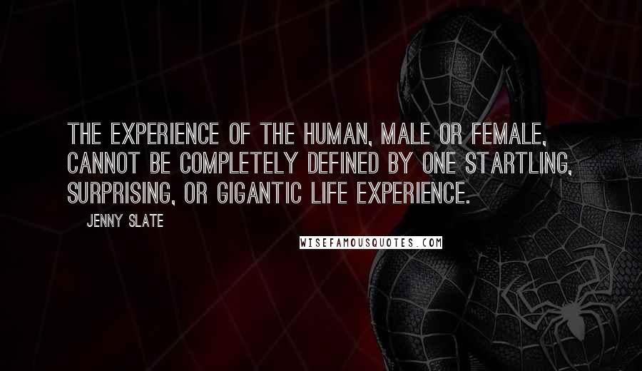 Jenny Slate Quotes: The experience of the human, male or female, cannot be completely defined by one startling, surprising, or gigantic life experience.