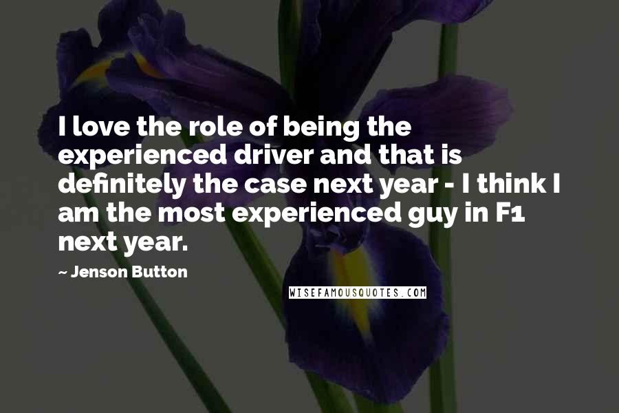 Jenson Button Quotes: I love the role of being the experienced driver and that is definitely the case next year - I think I am the most experienced guy in F1 next year.