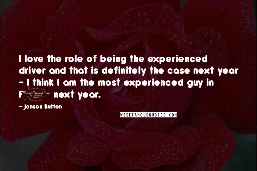 Jenson Button Quotes: I love the role of being the experienced driver and that is definitely the case next year - I think I am the most experienced guy in F1 next year.