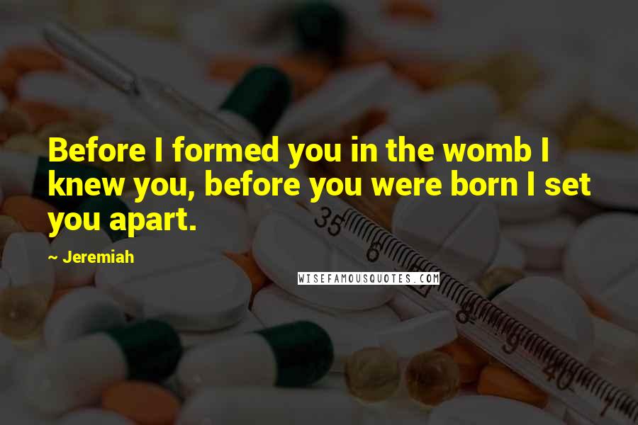 Jeremiah Quotes: Before I formed you in the womb I knew you, before you were born I set you apart.