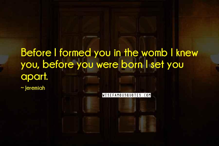 Jeremiah Quotes: Before I formed you in the womb I knew you, before you were born I set you apart.