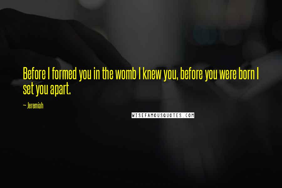 Jeremiah Quotes: Before I formed you in the womb I knew you, before you were born I set you apart.