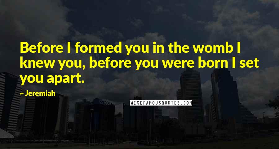 Jeremiah Quotes: Before I formed you in the womb I knew you, before you were born I set you apart.