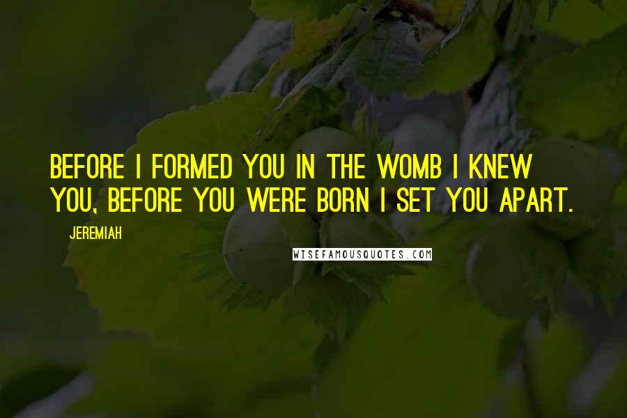 Jeremiah Quotes: Before I formed you in the womb I knew you, before you were born I set you apart.