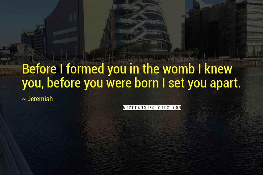 Jeremiah Quotes: Before I formed you in the womb I knew you, before you were born I set you apart.