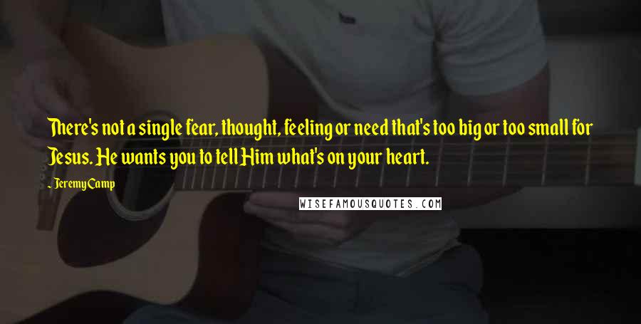 Jeremy Camp Quotes: There's not a single fear, thought, feeling or need that's too big or too small for Jesus. He wants you to tell Him what's on your heart.