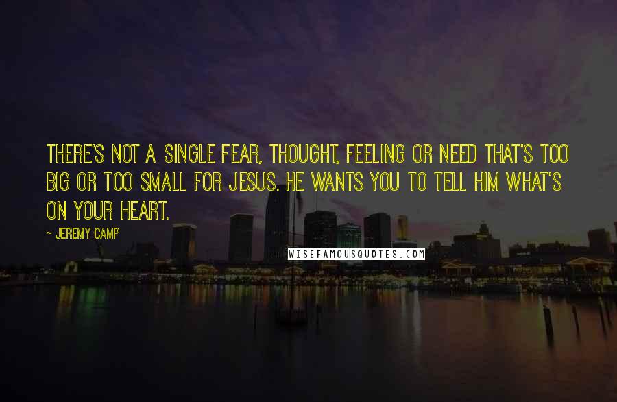 Jeremy Camp Quotes: There's not a single fear, thought, feeling or need that's too big or too small for Jesus. He wants you to tell Him what's on your heart.