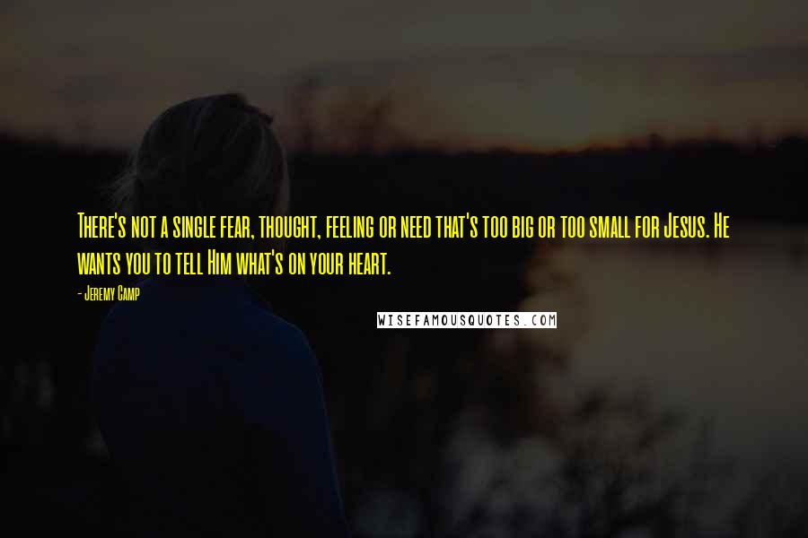 Jeremy Camp Quotes: There's not a single fear, thought, feeling or need that's too big or too small for Jesus. He wants you to tell Him what's on your heart.