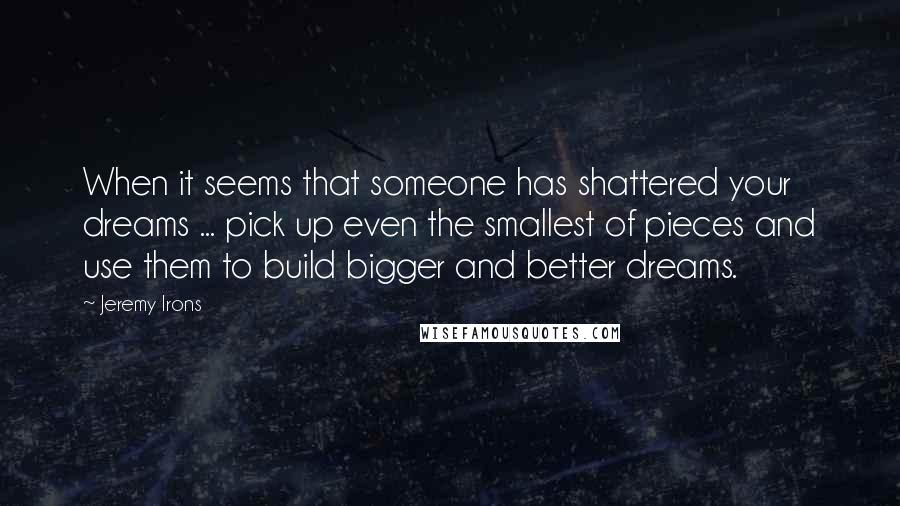 Jeremy Irons Quotes: When it seems that someone has shattered your dreams ... pick up even the smallest of pieces and use them to build bigger and better dreams.