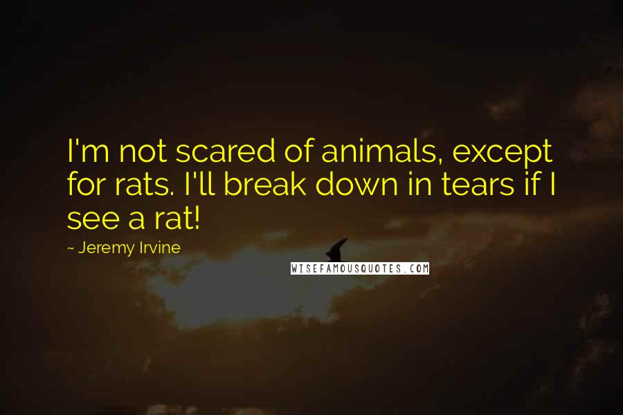 Jeremy Irvine Quotes: I'm not scared of animals, except for rats. I'll break down in tears if I see a rat!