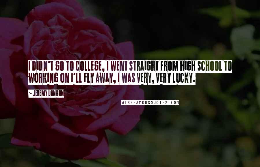 Jeremy London Quotes: I didn't go to college, I went straight from high school to working on I'll Fly Away, I was very, very lucky.