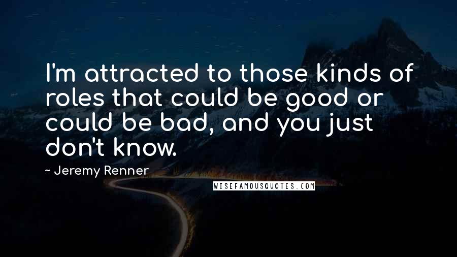 Jeremy Renner Quotes: I'm attracted to those kinds of roles that could be good or could be bad, and you just don't know.