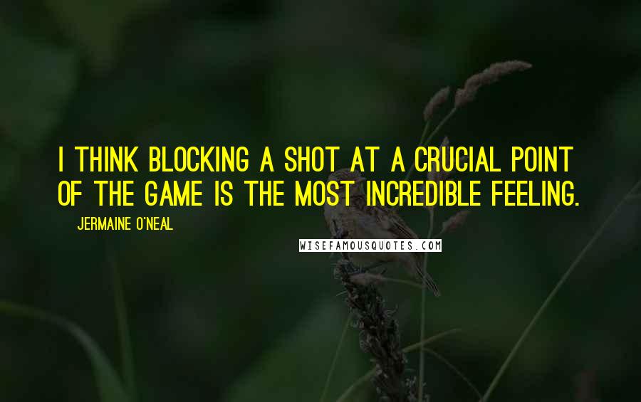 Jermaine O'Neal Quotes: I think blocking a shot at a crucial point of the game is the most incredible feeling.