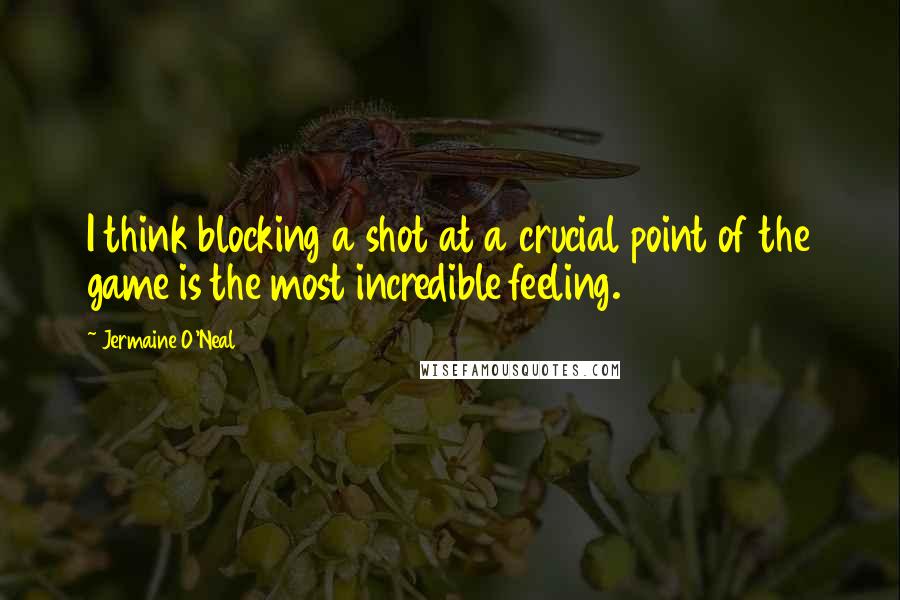 Jermaine O'Neal Quotes: I think blocking a shot at a crucial point of the game is the most incredible feeling.