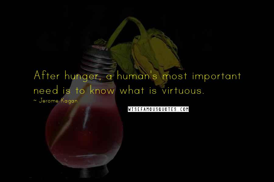 Jerome Kagan Quotes: After hunger, a human's most important need is to know what is virtuous.