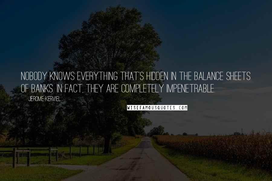 Jerome Kerviel Quotes: Nobody knows everything that's hidden in the balance sheets of banks. In fact, they are completely impenetrable.