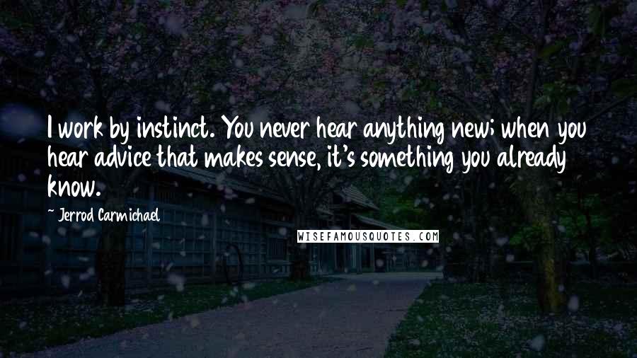 Jerrod Carmichael Quotes: I work by instinct. You never hear anything new; when you hear advice that makes sense, it's something you already know.