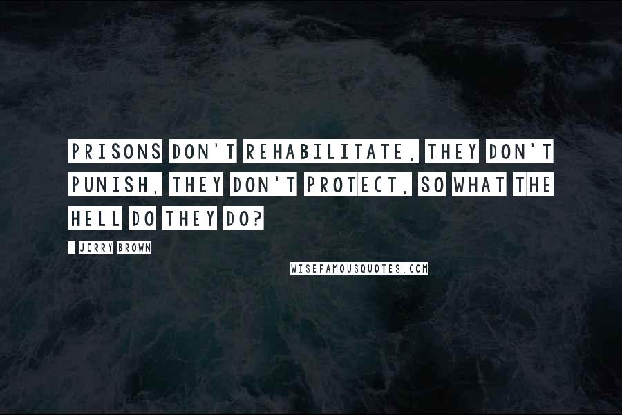 Jerry Brown Quotes: Prisons don't rehabilitate, they don't punish, they don't protect, so what the hell do they do?