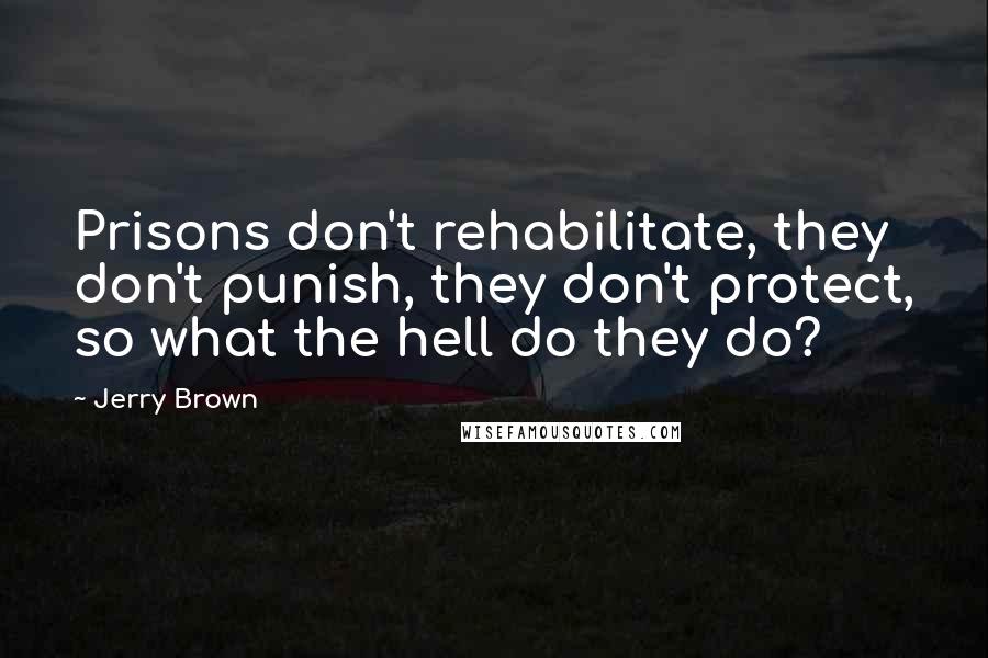 Jerry Brown Quotes: Prisons don't rehabilitate, they don't punish, they don't protect, so what the hell do they do?