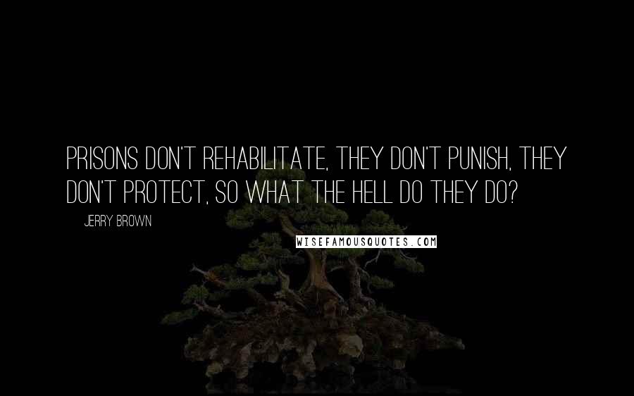 Jerry Brown Quotes: Prisons don't rehabilitate, they don't punish, they don't protect, so what the hell do they do?