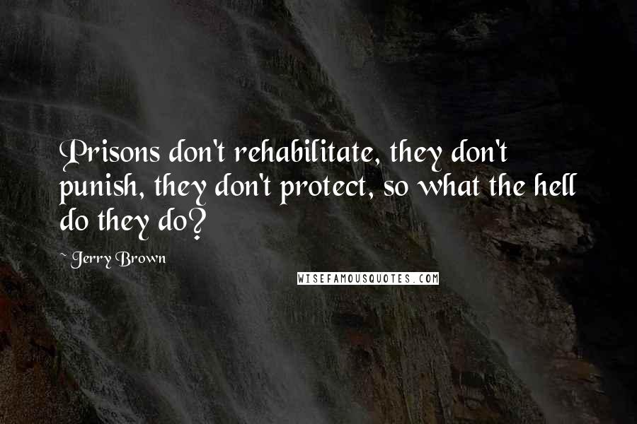 Jerry Brown Quotes: Prisons don't rehabilitate, they don't punish, they don't protect, so what the hell do they do?