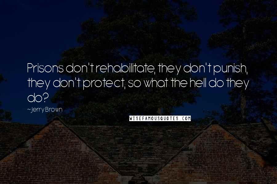 Jerry Brown Quotes: Prisons don't rehabilitate, they don't punish, they don't protect, so what the hell do they do?