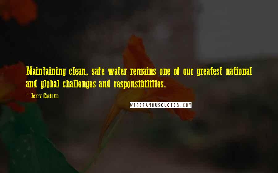 Jerry Costello Quotes: Maintaining clean, safe water remains one of our greatest national and global challenges and responsibilities.