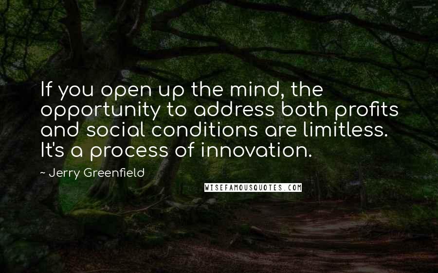 Jerry Greenfield Quotes: If you open up the mind, the opportunity to address both profits and social conditions are limitless. It's a process of innovation.