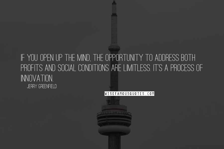 Jerry Greenfield Quotes: If you open up the mind, the opportunity to address both profits and social conditions are limitless. It's a process of innovation.