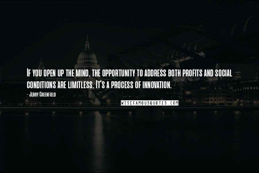 Jerry Greenfield Quotes: If you open up the mind, the opportunity to address both profits and social conditions are limitless. It's a process of innovation.