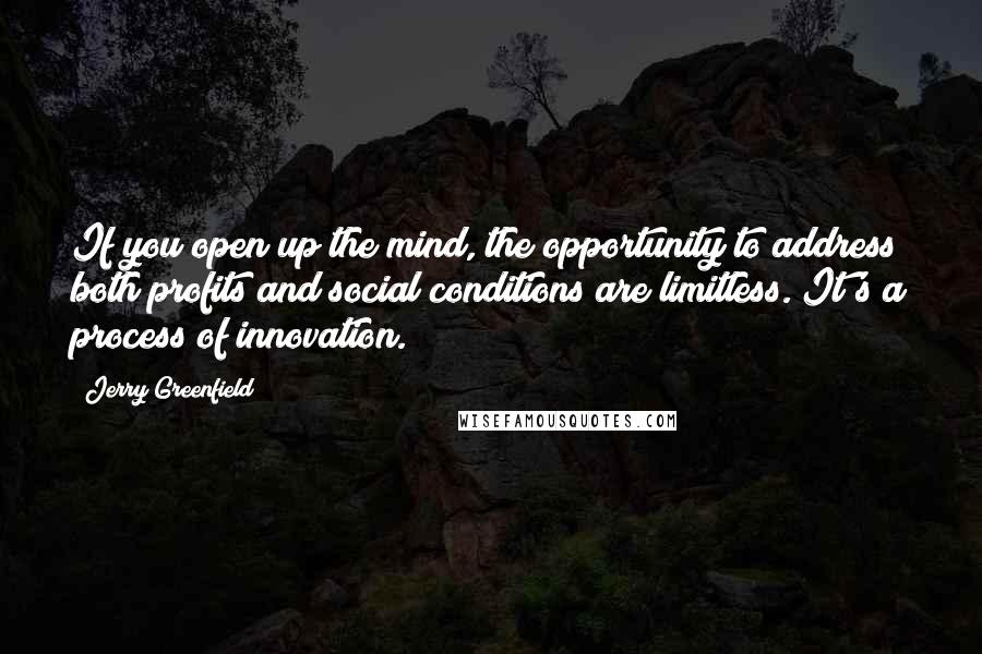 Jerry Greenfield Quotes: If you open up the mind, the opportunity to address both profits and social conditions are limitless. It's a process of innovation.