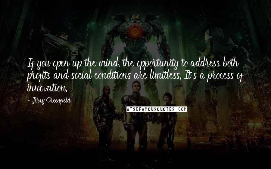 Jerry Greenfield Quotes: If you open up the mind, the opportunity to address both profits and social conditions are limitless. It's a process of innovation.