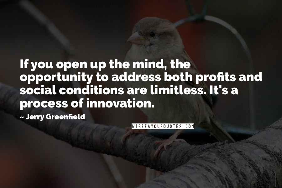 Jerry Greenfield Quotes: If you open up the mind, the opportunity to address both profits and social conditions are limitless. It's a process of innovation.