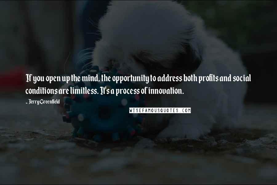 Jerry Greenfield Quotes: If you open up the mind, the opportunity to address both profits and social conditions are limitless. It's a process of innovation.