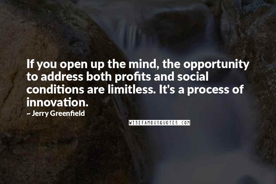 Jerry Greenfield Quotes: If you open up the mind, the opportunity to address both profits and social conditions are limitless. It's a process of innovation.