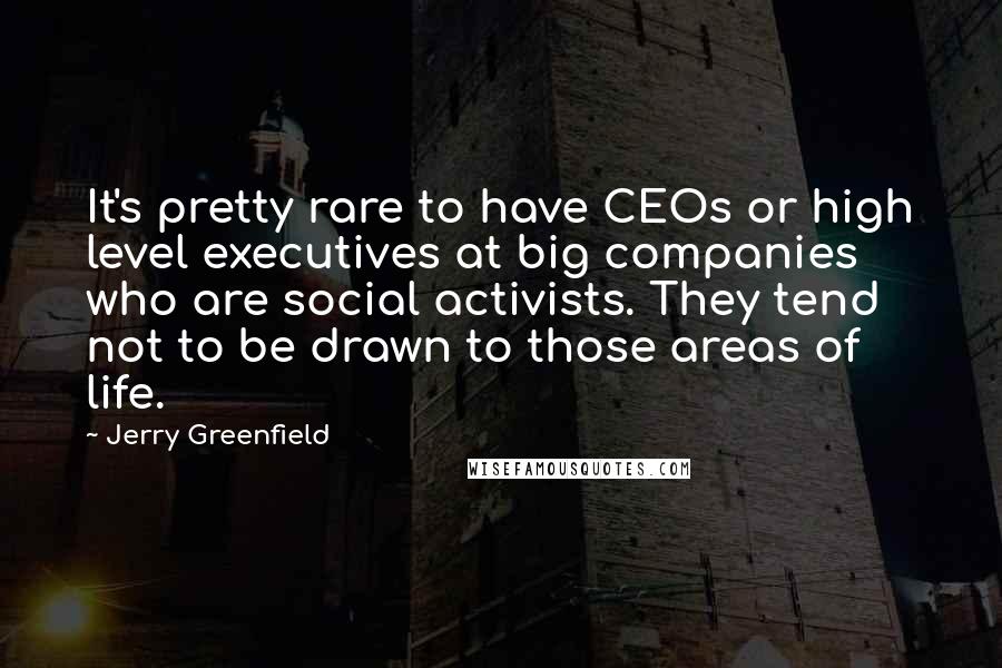 Jerry Greenfield Quotes: It's pretty rare to have CEOs or high level executives at big companies who are social activists. They tend not to be drawn to those areas of life.